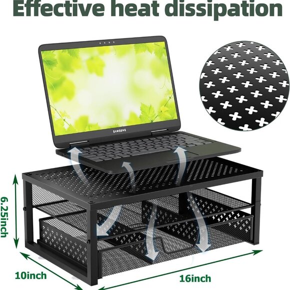 Simple Trending Metal Monitor Stand Riser and Computer Desk Organizer Black - Picture 7 of 7